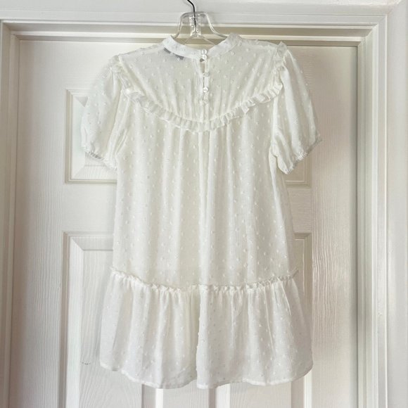 Anthro ivory sheer swiss dot ruffle hem blouse, XS - Picture 2 of 5
